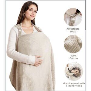 Muslin Nursing Cover for Baby Breastfeeding, Breathable 100% Cotton Adjustable